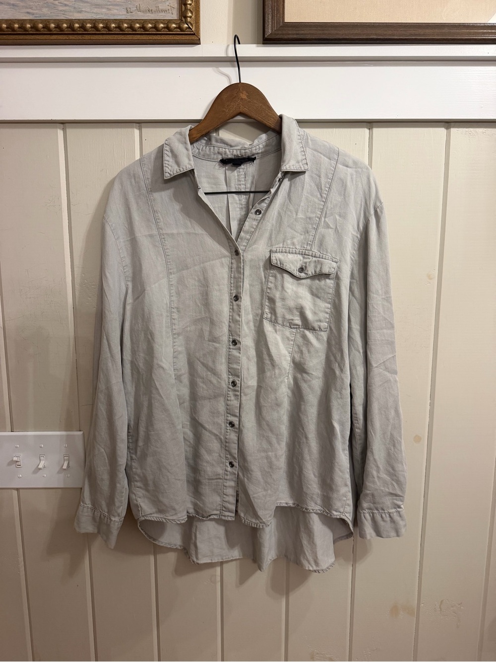 Jane and Delancey Light Gray Casual Collared Button-Down Shirt, Size Large